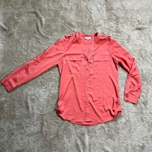 Calvin Klein Peach Guava Long Sleeve Button Up Safari Shirt Office Work